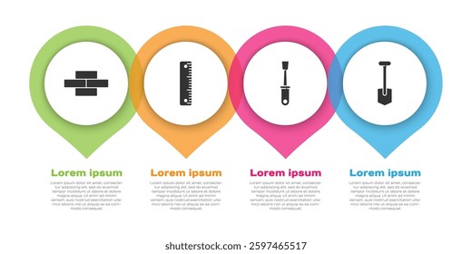 Set Bricks, Ruler, Screwdriver and Shovel. Business infographic template. Vector