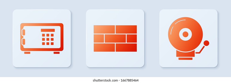 Set Bricks , Safe  and Ringing alarm bell . White square button. Vector