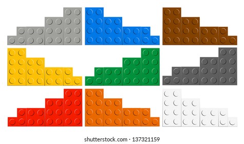 Set of bricks toy on white