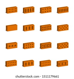 Set of bricks of various shapes. Elements of the design of building materials. 3D style, vector illustration.