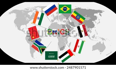 set of brics country under world map isolated on gray background for icon logo web. vector illustration.