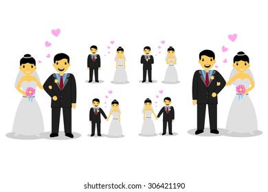 set of bride couple, isolated on white
