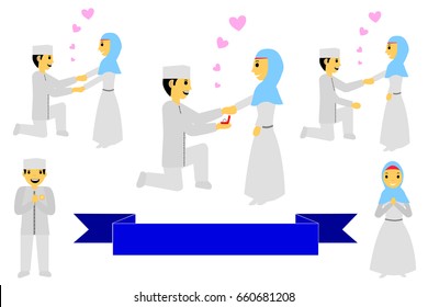 Set Bride Couple Muslim and Muslimah (Islam People) 