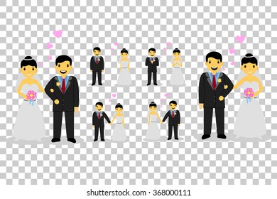 set of bride couple, at transparent effect background
