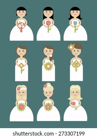 set bride in flat. Wedding Card Invitation  in Vector