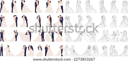 set of bride and groom collection wedding isolated, vector Photo stock © 