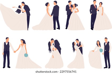 conjunto de vector aislado de novias y novios