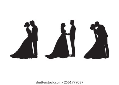 set of bride and groom silhouettes