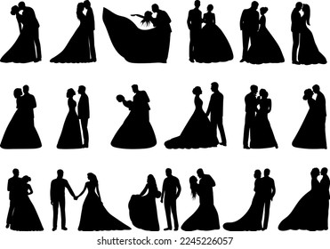 set of bride and groom, wedding silhouette design