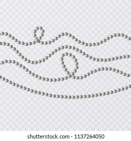 Set of bride pearls, vintage accessories necklace isolated patterns. Elegant luxury decoration, realistic illustration of pearls. Vector eps 10