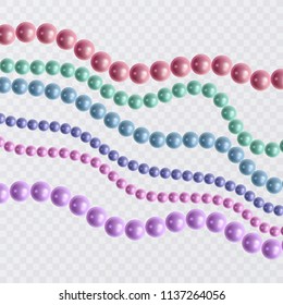 Set of bride pearls, vintage accessories necklace isolated patterns. Elegant luxury decoration, realistic illustration of pearls. Vector eps 10