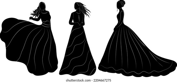 set of bride with silhouette isolated vector