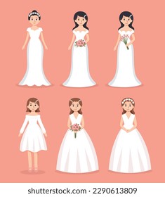 set of Bride wedding cartoon vector illustration