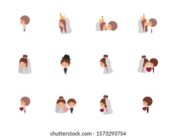 Set of brides and grooms cartoons design, Wedding marriage love celebration invitation and engagement theme Vector illustration