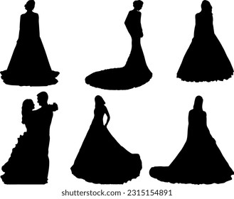 Set of Brides Silhouette, Newly Wedd, Wedding