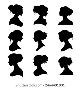 A Set of Brides with Stylish Hairstyles Silhouettes