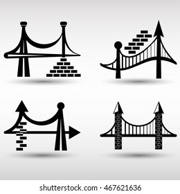 Set of bridge building logo in black and white colors. Logotype for business. Set of vector illustrations.