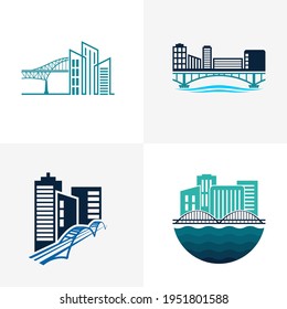 Juego de Puente con el diseño del logo Building ilustración vectorial, plantilla de concepto de diseño del logotipo de puente creativo, iconos de símbolos