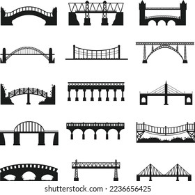 Set of Bridge isolated vector Silhouette