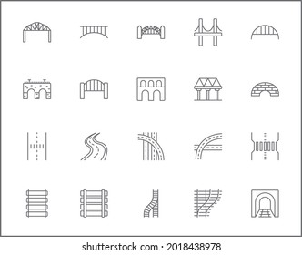 Set of bridge and road line style. It contains such as street, way, path, track, route, navigation, tunnel, transport and other elements.