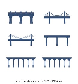 Set of bridges icons isolated on white background. Various constructions of bridges. Vector illustration