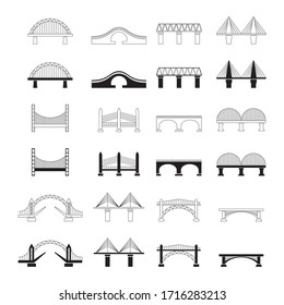 Set of bridges icons. A structure built over a water obstacle. Architectural construction. Vector illustration isolated on a white background for design and web.