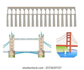 Set of bridges on white background. Vector art illustration