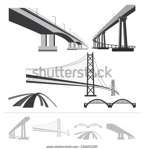 白い背景に橋 ベクターシルエットコレクションのセット のベクター画像素材 ロイヤリティフリー