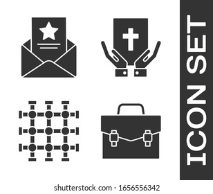 Separar Maletín, La orden de arresto, la ventana de la prisión y el juramento en el icono de la Sagrada Biblia. Vector