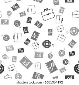 Set Briefcase, Board with graph chart, Target and Board with graph chart on seamless pattern. Vector