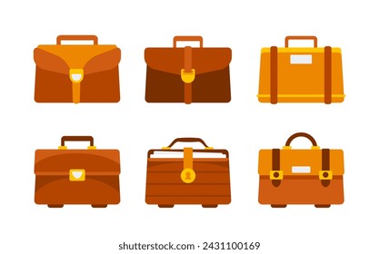 Juego de maletín. Bolsa de trabajo para documentos. Bolso de oficina. Ilustración de vector