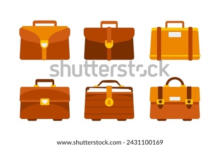 Set of briefcase. Business bag for documents. Office handbag. Vector illustration