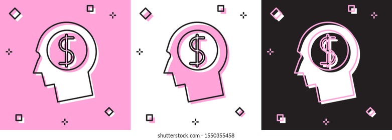 Set Briefcase icon isolated on pink and white, black background. Business case sign. Business portfolio.  Vector Illustration