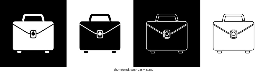 Set Briefcase icon isolated on black and white background. Business case sign. Business portfolio.  Vector Illustration