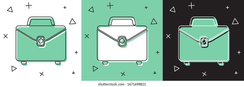 Set Briefcase icon isolated on white and green, black background. Business case sign. Business portfolio.  Vector Illustration
