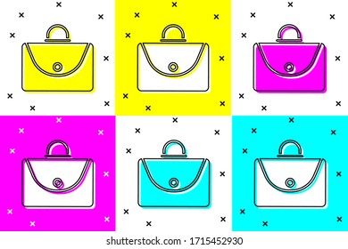Set Briefcase icon isolated on color background. Business case sign. Business portfolio.  Vector Illustration