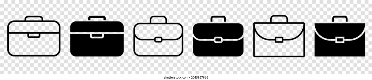 Set of briefcase icon. Line art and black flat style. Can use for for graphic and web design. Vector illustration isolated on transparent background