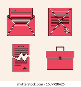 Set Briefcase, Mail And E-mail, Delete File Document And Torn Contract Icon. Vector