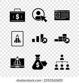 Set Briefcase and money, Create account screen, Browser window, Startup project concept, Money bag, Hierarchy organogram chart,  and Financial growth icon. Vector - Powered by Shutterstock - Get 15% off with code: PIKWIZARD15