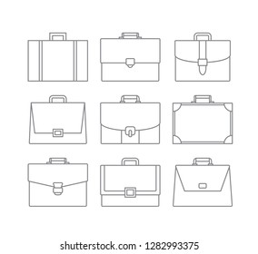 Set of briefcase / office suitcase black contour thin line icon, simple modern graphic flat design for digital app, ui, ux, web, button, interface vector isolated white background