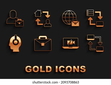 Set Briefcase, Online working, Video camera Off on laptop, Freelancer,  and  icon. Vector