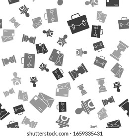 Set Briefcase, Stage stand or debate podium rostrum, Old hourglass and Envelope on seamless pattern. Vector