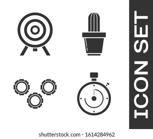 Set Briefcase, Target, Gear and Cactus and succulent in pot icon. Vector