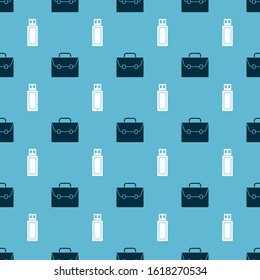 Set Briefcase and USB flash drive on seamless pattern. Vector