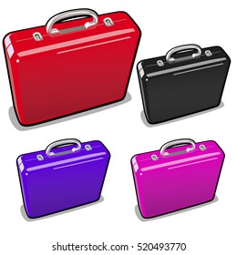 A set of briefcases in different colors isolated on a white background. Vector illustration.
