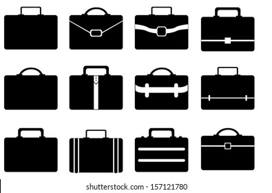 Set of briefcases illustrated on white