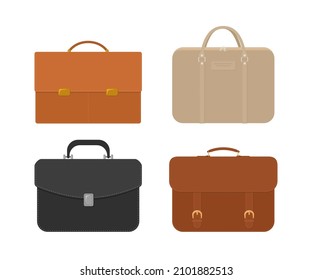 Set of briefcases isolated on white background. Cartoon flat style. Vector illustration