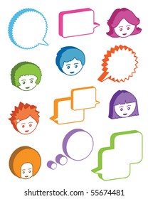 set of bright 3d kids with speech bubbles ready for text