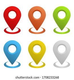 Set of bright 3D map marker. Map pin colorful icons. Vector illustration.
