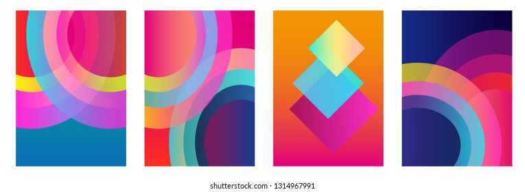 Set of bright A4 covers with abstract shapes. Template for books, cards, banners, posters. Minimalistic design with fluid gradients.